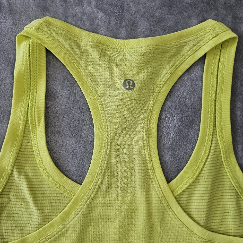 lululemon athletica Neon Yellow and Coral Ribbed Racerback Tank Tops - Picture 4 of 16